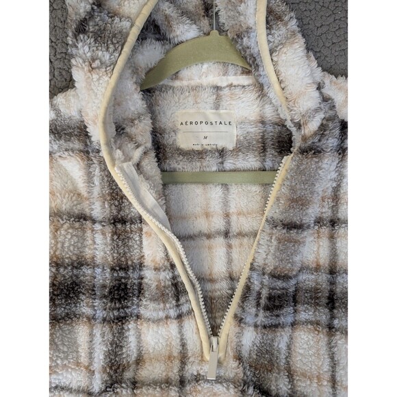 Aeropostale Women's Top Jacket Hooded Medium 1/4 Zip Fleece Fuzzy Crop Pullover - Picture 6 of 13